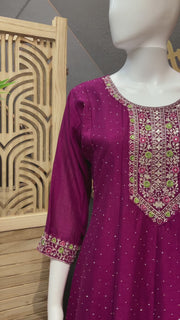 Wine Anarkali Kurti Set