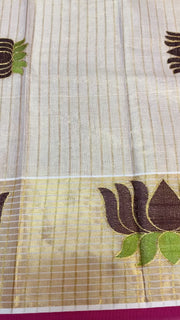 Lotus Embroidery Design Kerala saree with blouse