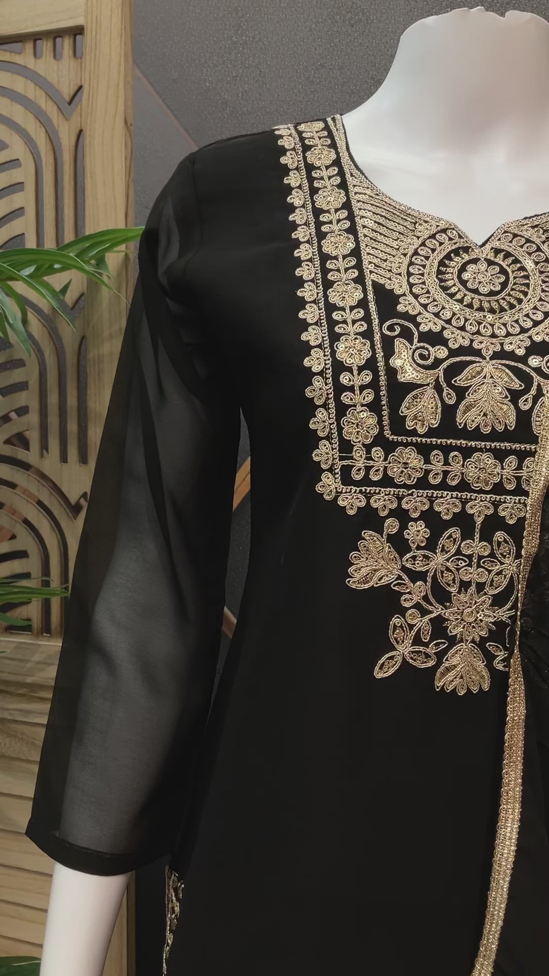 Party Wear Georgette Kurti set- Embroidery Work Pants