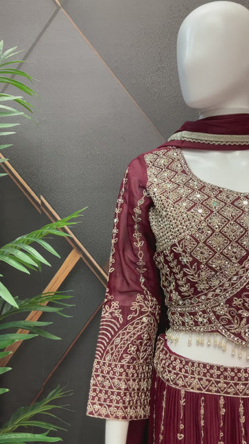 Dark Color Shimmery Lehenga Set with Heavy Work - Party & Wedding Wear