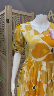 Yellow Shade Mid Length Patterned Dress/Kurti