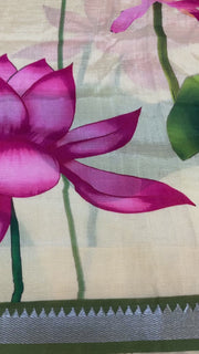 Mangalagiri Silk Digital Print Lotus Saree with stitched Blouse