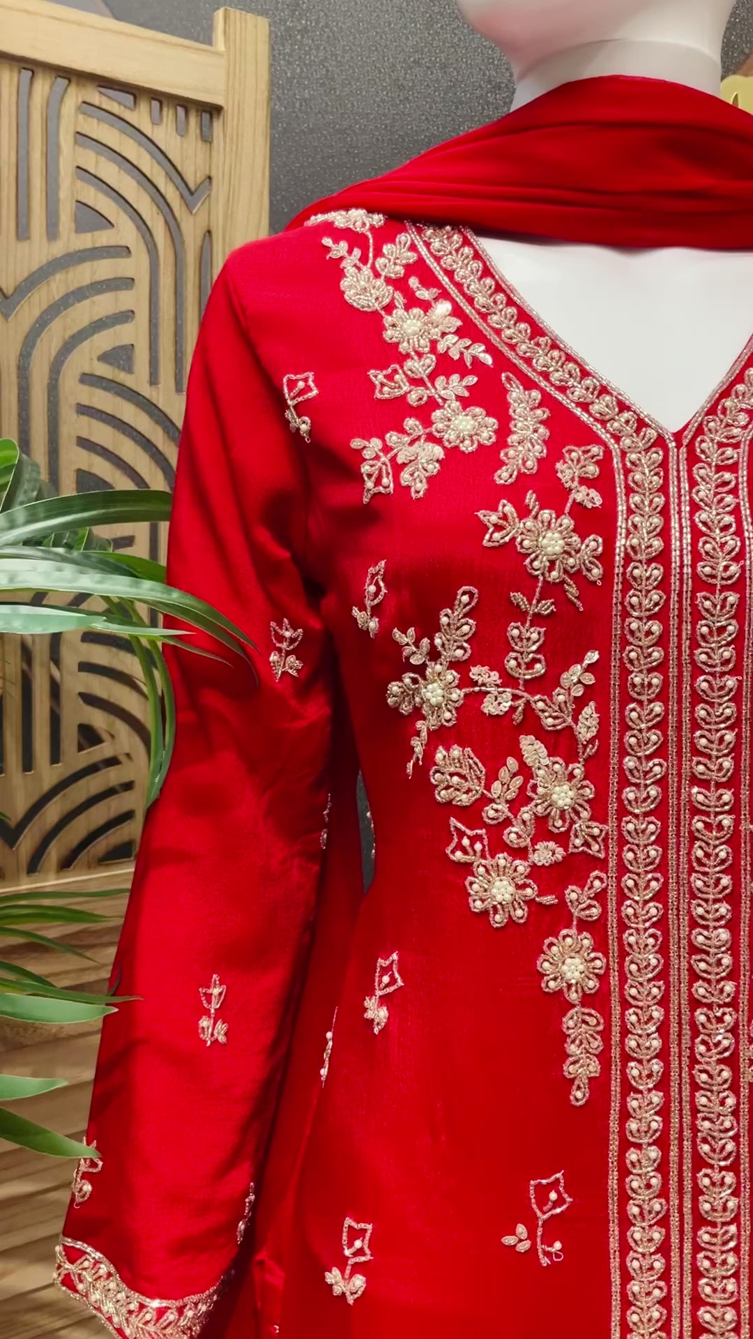 Red Party Wear Crape Silk Palazzo set