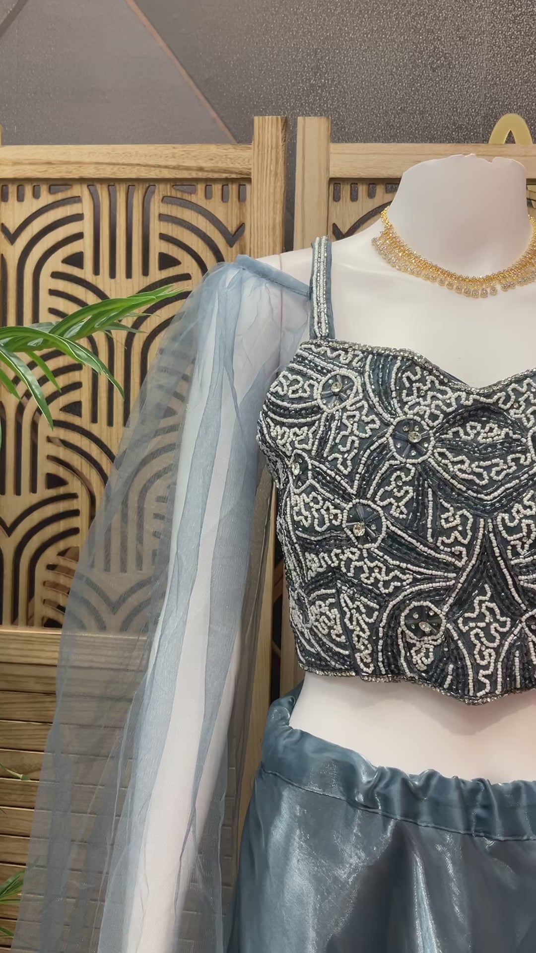 Fancy Satin Silk Lehenga Choli Set - Long Sleeves Party Wear