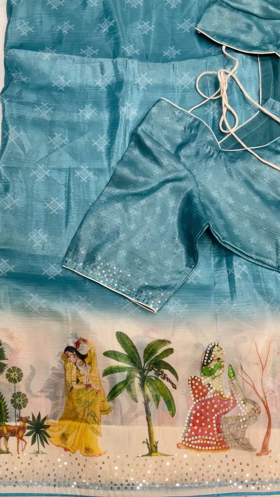 Light Weight Party wear saree with Sttiched blouse- fall pico done