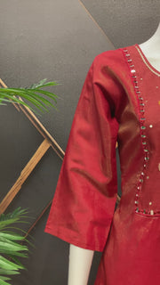 Women’s Maroon Tissue Kurti Set