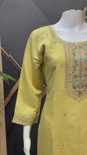 Pastel Yellow Embroidery Work Kurti set