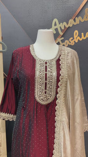 Plus Size Maroon Anarkali Party Wear Kurti set