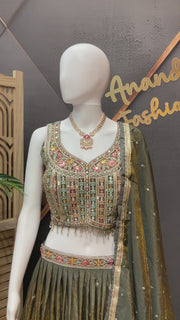 Greyish Green  Party Wear Lehenga set
