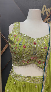 Green Party Wear Lehenga Set