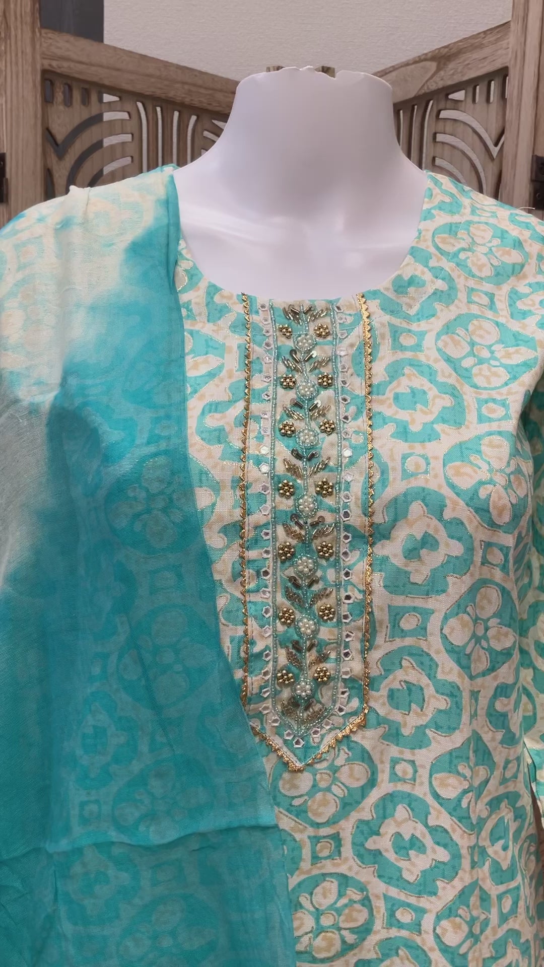 Plus Size - Pure Cotton Kurti set with bead embroidery work