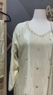 Plus Size Light Gold/Beige Tissue Party Wear Patiyala set