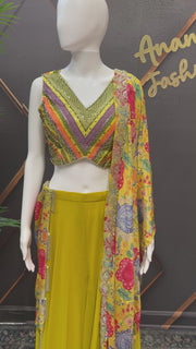 Yellow Chiffon Sharara Set with Floral Print Dupatta
