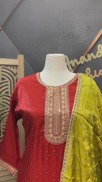 Plus Size - Burnt Orange Party Wear Kurti set