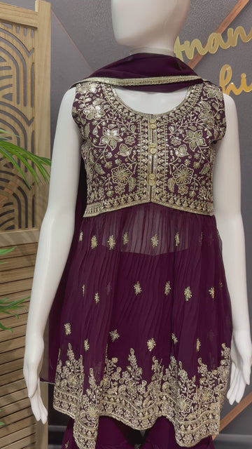 Teenage Girls - Wine Color Sharara set