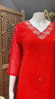 Orange Leheriya Georgette Kurti set