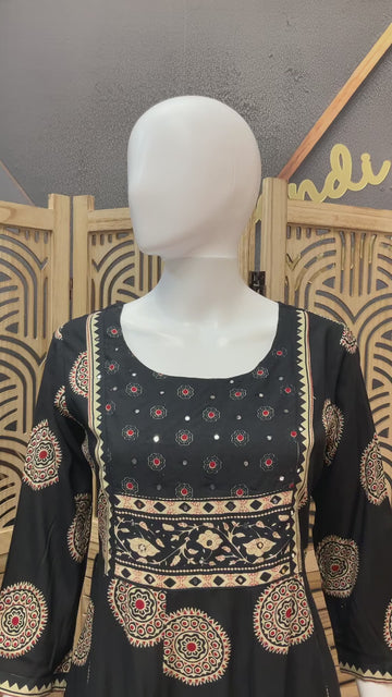 Black - Pure Cotton Long Anarkali Kurti