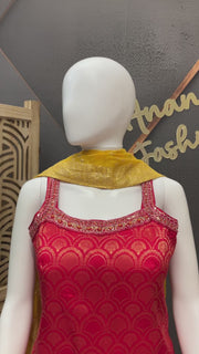 Red Sleeveless with Gold Zari Work Embroidered Sharara Set