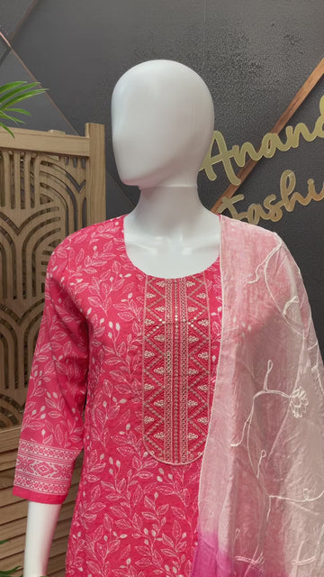 Neon Pink - Cotton Chikankari Kurti set