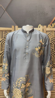 Grey Digital Print Mens kurta set