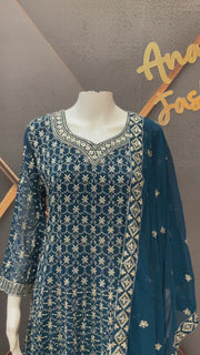 Teal Blue Georgette Anarkali Model Party Wear Kurti set