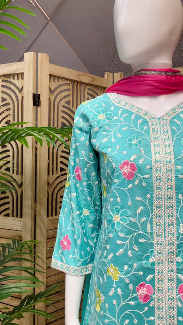 Teenage Girls Blue Co- ord set with Embroidery work