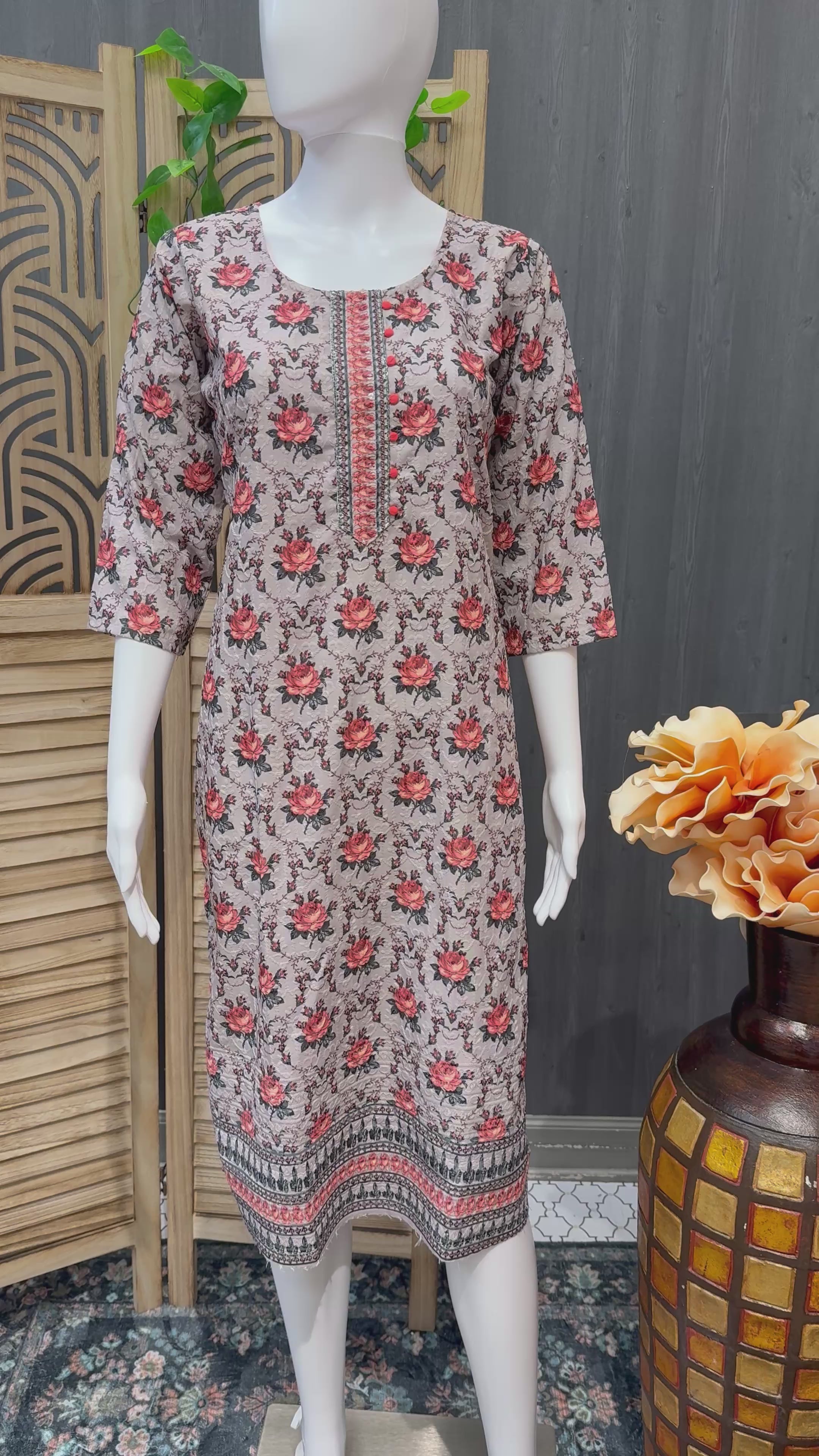 Grey Color- Digital Print Floral print Chikankari Kurti- Size 40/44