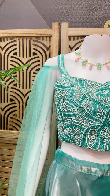 Fancy Satin Silk Lehenga Set with Long Sleeves - Party & Wedding Wear