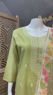 Green cotton Chanderi silk kurti set