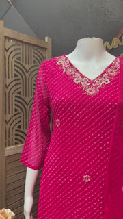 Pink Leheriya Georgette Kurti set
