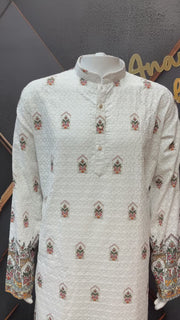 White Chikankari Mens kurta set