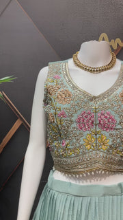 Pastel Blue Party Wear lehanga Set