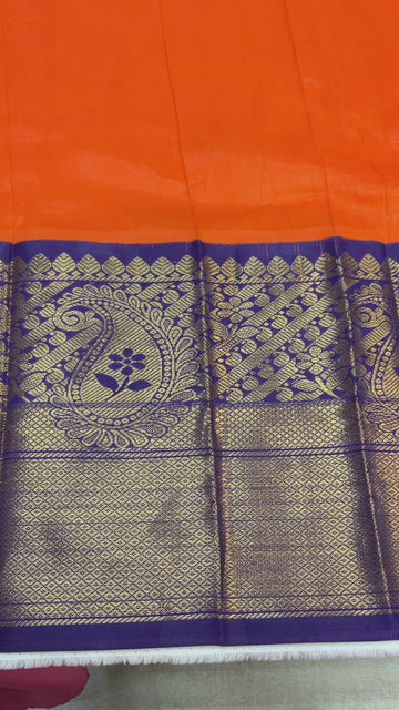 Orange Mangalagiri Silk Saree with Stitched Blouse - Pure Handloom