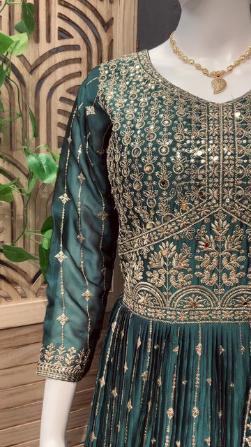 Size 38 Rama Green Long Party Wear Dress - Elegant Design