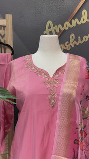 Women’s Plus Size Baby Pink Shimmery Tissue Kurti Set