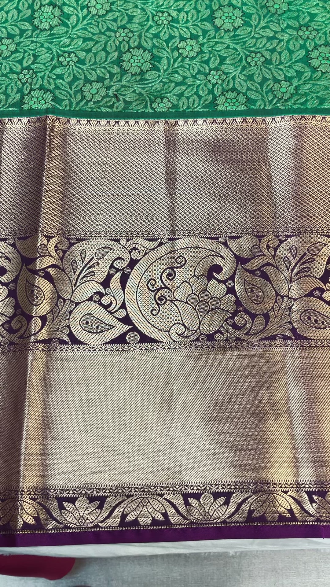 Green-Semi Silk kanjeevaram saree with Contrast stiched blouse