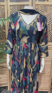 Women’s Navy Blue Chiffon Patterned Design Kurti Set
