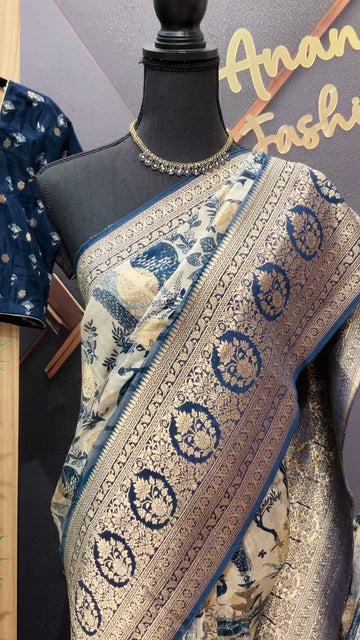 Unique Designer Russian Silk Saree with Stitched blouse