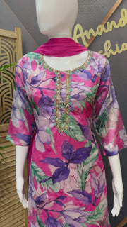 Women’s Fancy Floral Print Hand Embroidery Kurti Set