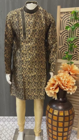 Black - Stunning and Attractive Men’s Silk Kurta Pajama Set- Size 36