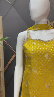 Yellow Benarasi Silk Sleeveless Palazzo Set