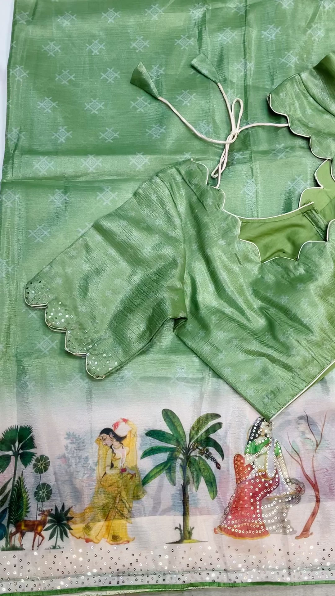 Light Weight Party wear saree with Sttiched blouse- fall pico done