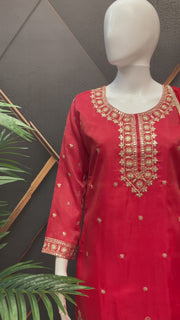 Orange Party Wear Palazzo Set - Shimmery with Gold Zari