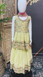 Girls Pastel Green Party Wear Peplum Top Lehenga Set