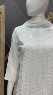 White Chikankari Rayon kurti set