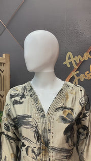 Women’s Light Grey Floral Cotton Kurti