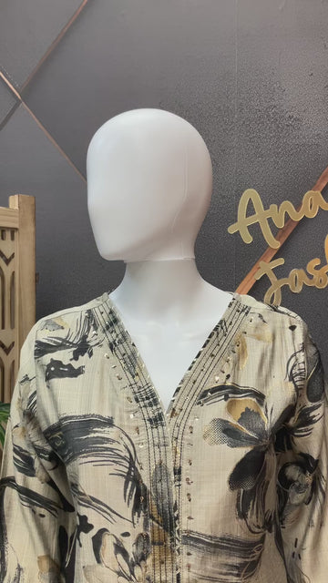 Light Grey - Floral Cotton Kurti