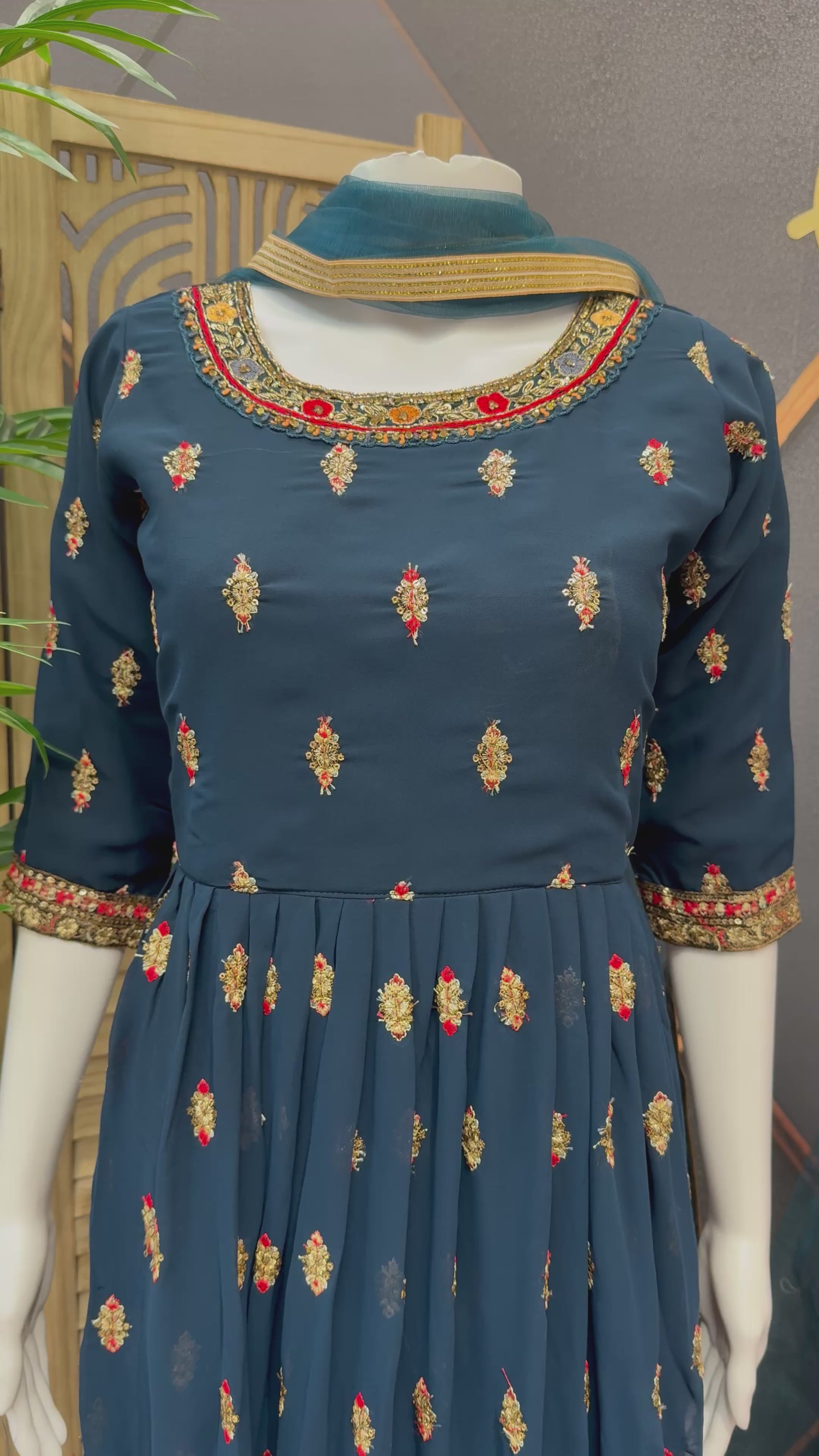 Navy Blue - Teenage Girls - Georgette Long Party Wear Dress