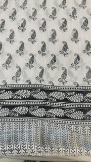 White & Black Linen Modern Combination Design Saree