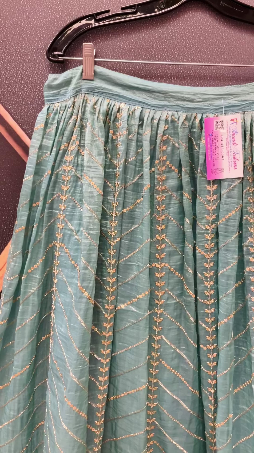 Party Wear Organza Skirts with Gold Zari work